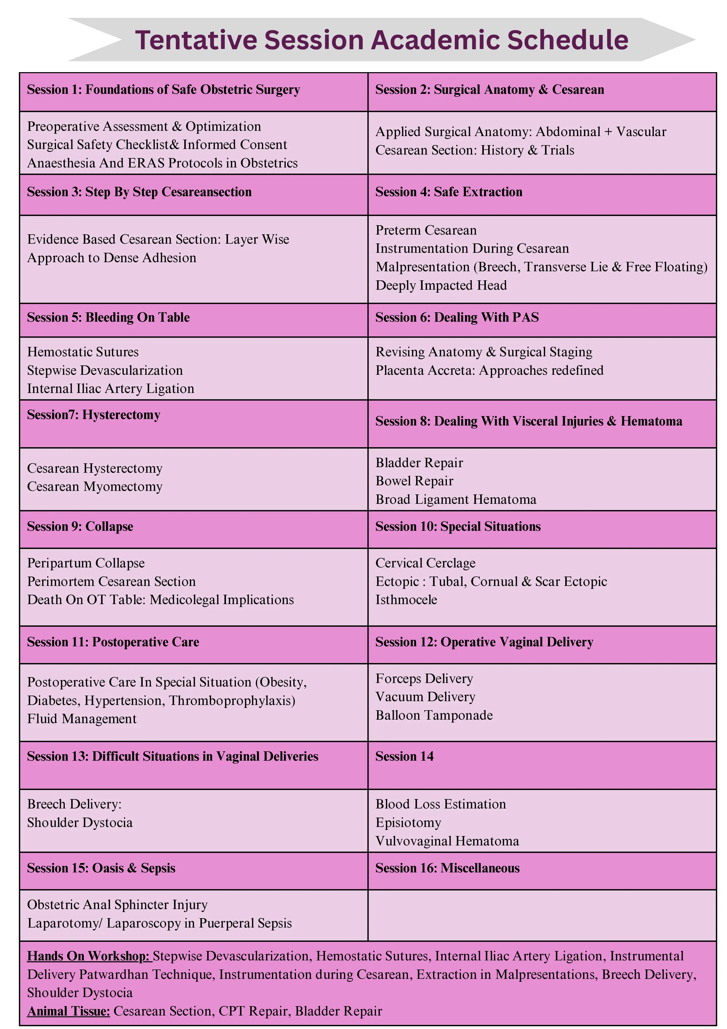 NARCHI BOSS+ Course tentative academic schedule